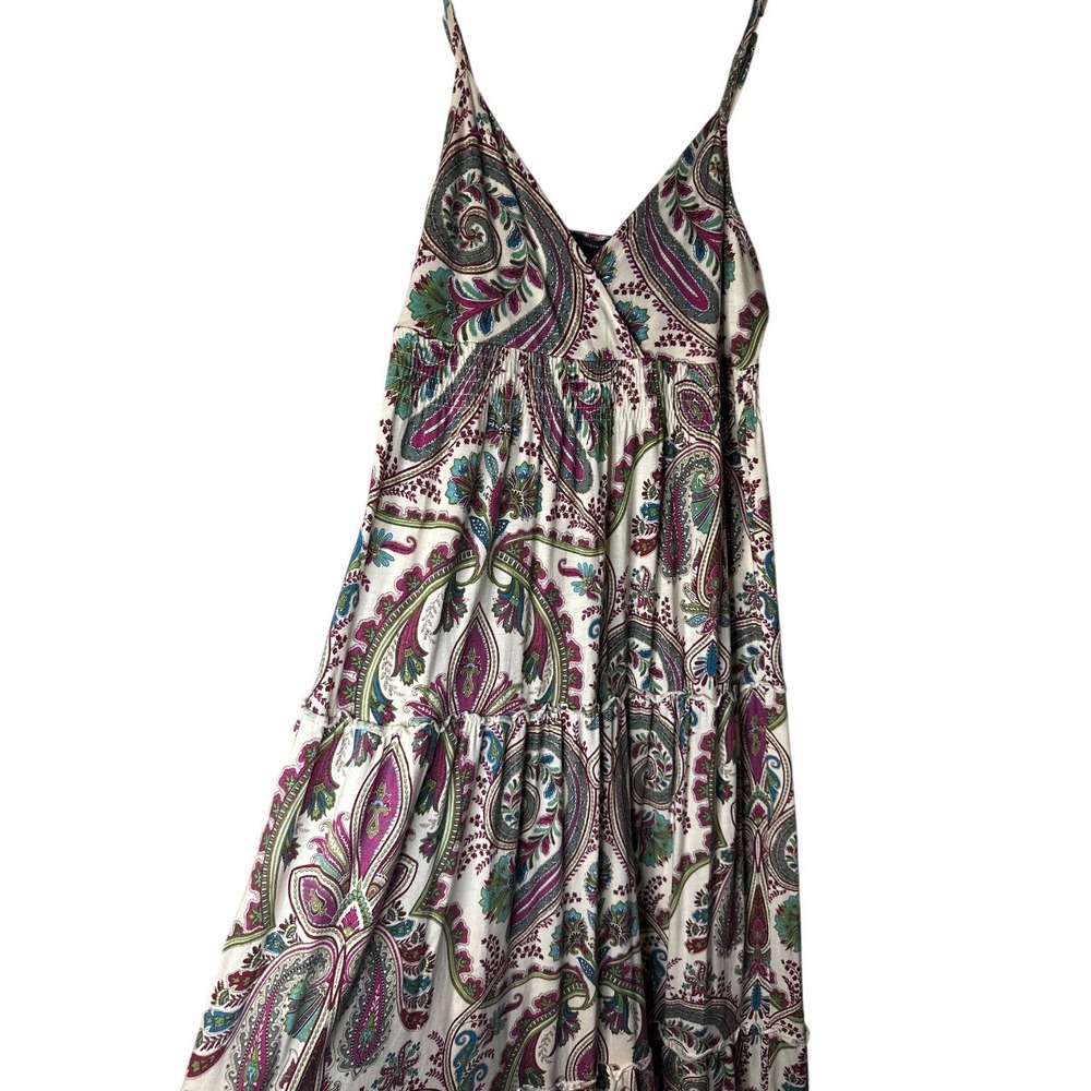 Tommy Hilfiger Womens Paisley Print Smocked Empire Waist Tiered Maxi Dress L